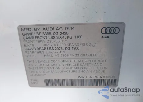 2014 Audi Q5 2.0T Premium из США, поврежденный, VIN WA1LFAFP4EA125598